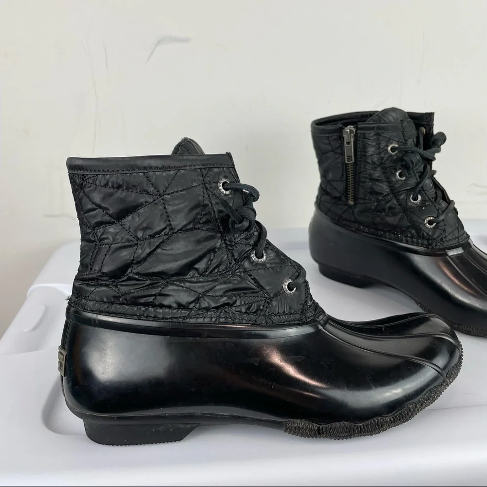 Sperry Womens Saltwater Nylon Quilt Rain Boots Duck Boots Black Sz 8